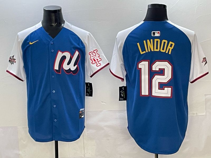 Men New York Mets #12 Lindor Blue white All star 2025 Nike MLB Jersey style 01